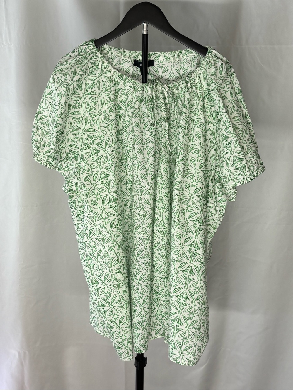 ellos White Blouse with Green Leaf Print Plus Size Short Sleeve